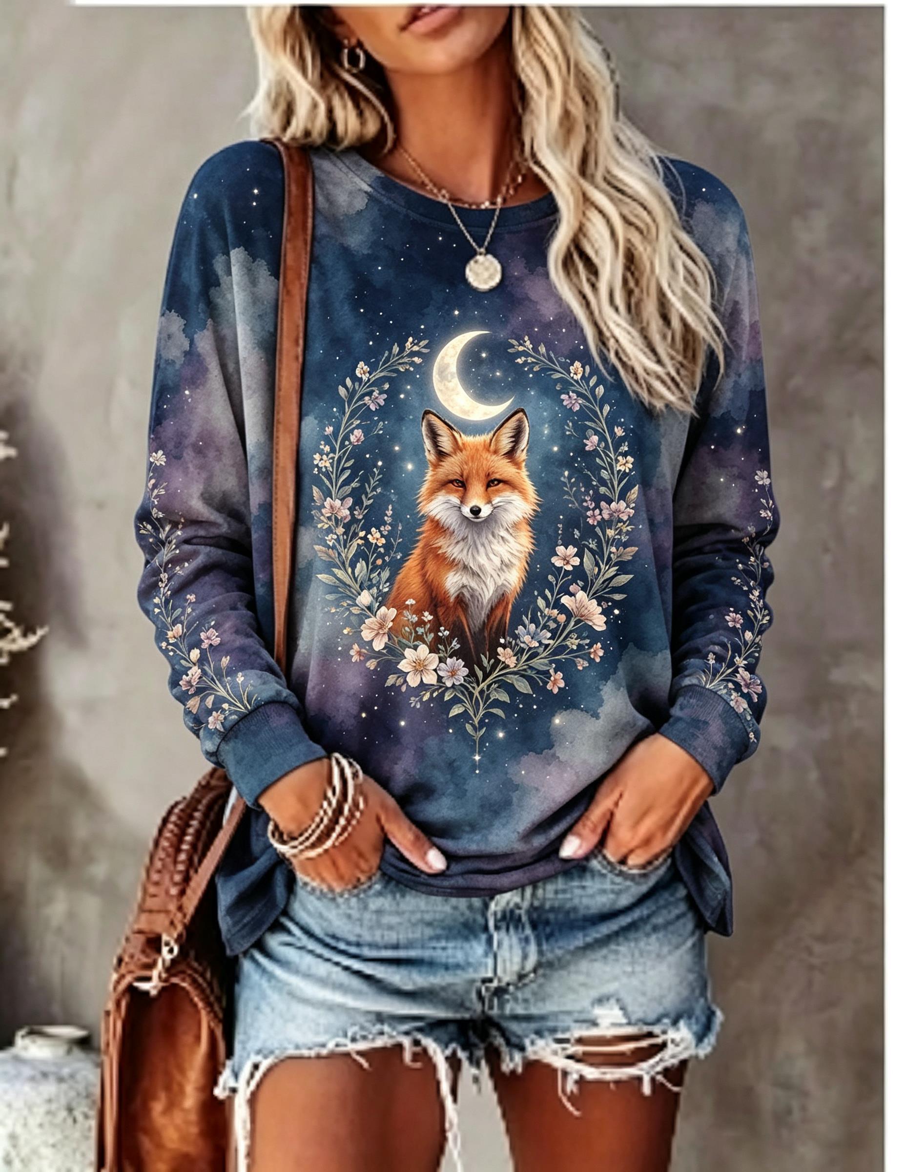여성용 긴팔 티셔츠, 짖는 늑대, 보름달, 야생, 꽃무 - Winter Clothing For Women 리뷰 및 가격